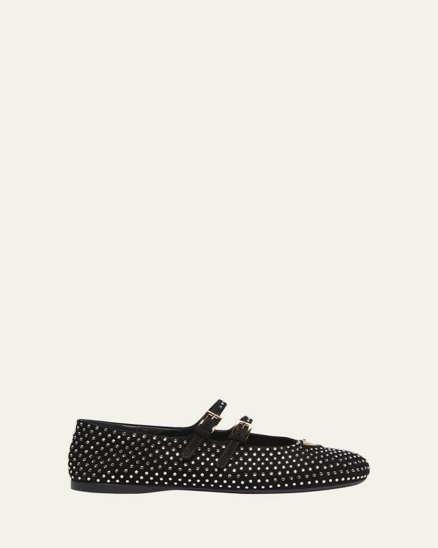 Crystal Saffiano Dual Mary Jane Ballerina Flats